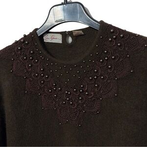 Eddie Dassin Vintage Angora Lambswool Sweater Beaded Embroidered Accents M